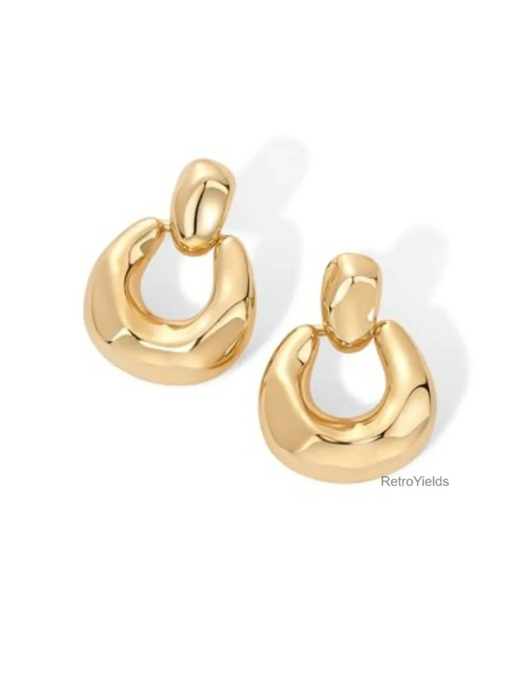 14K Gold Plated Chunky Door Knocker Drop Dangle Earrings for Women
